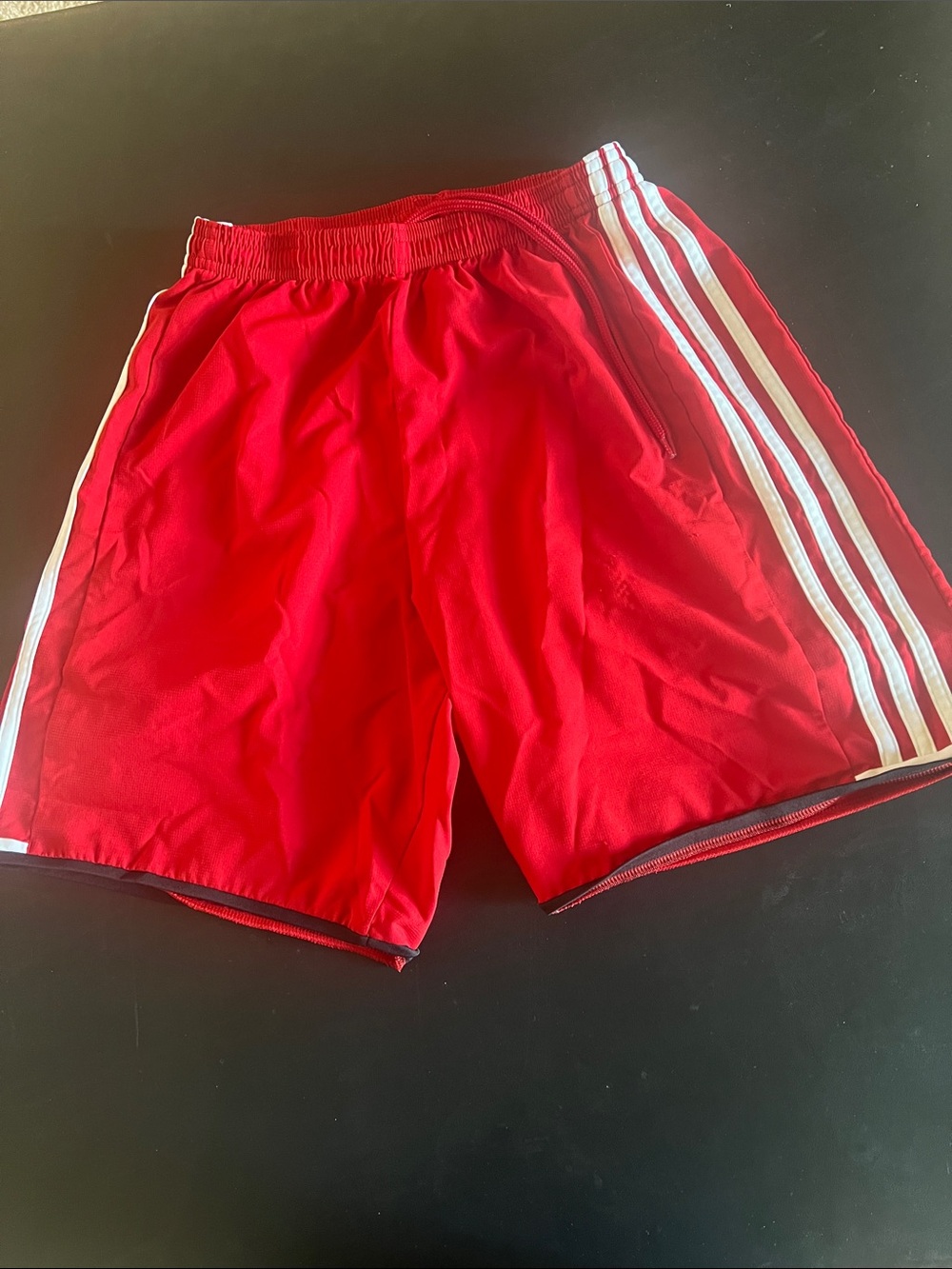 adidas Red Athletic Shorts with White Triple Stripes